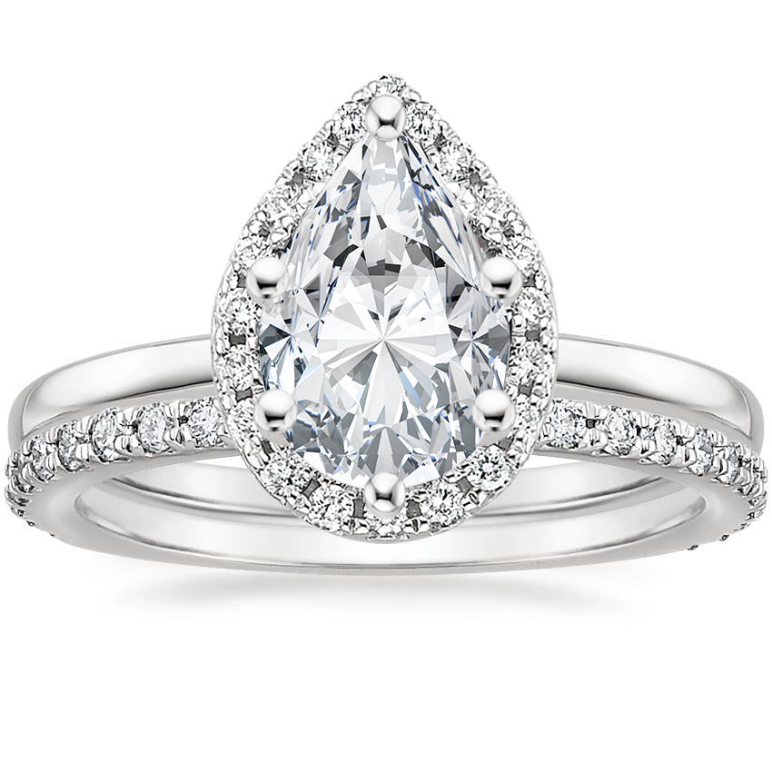 18K White Gold French Halo Diamond Ring with Luxe Sonora Diamond